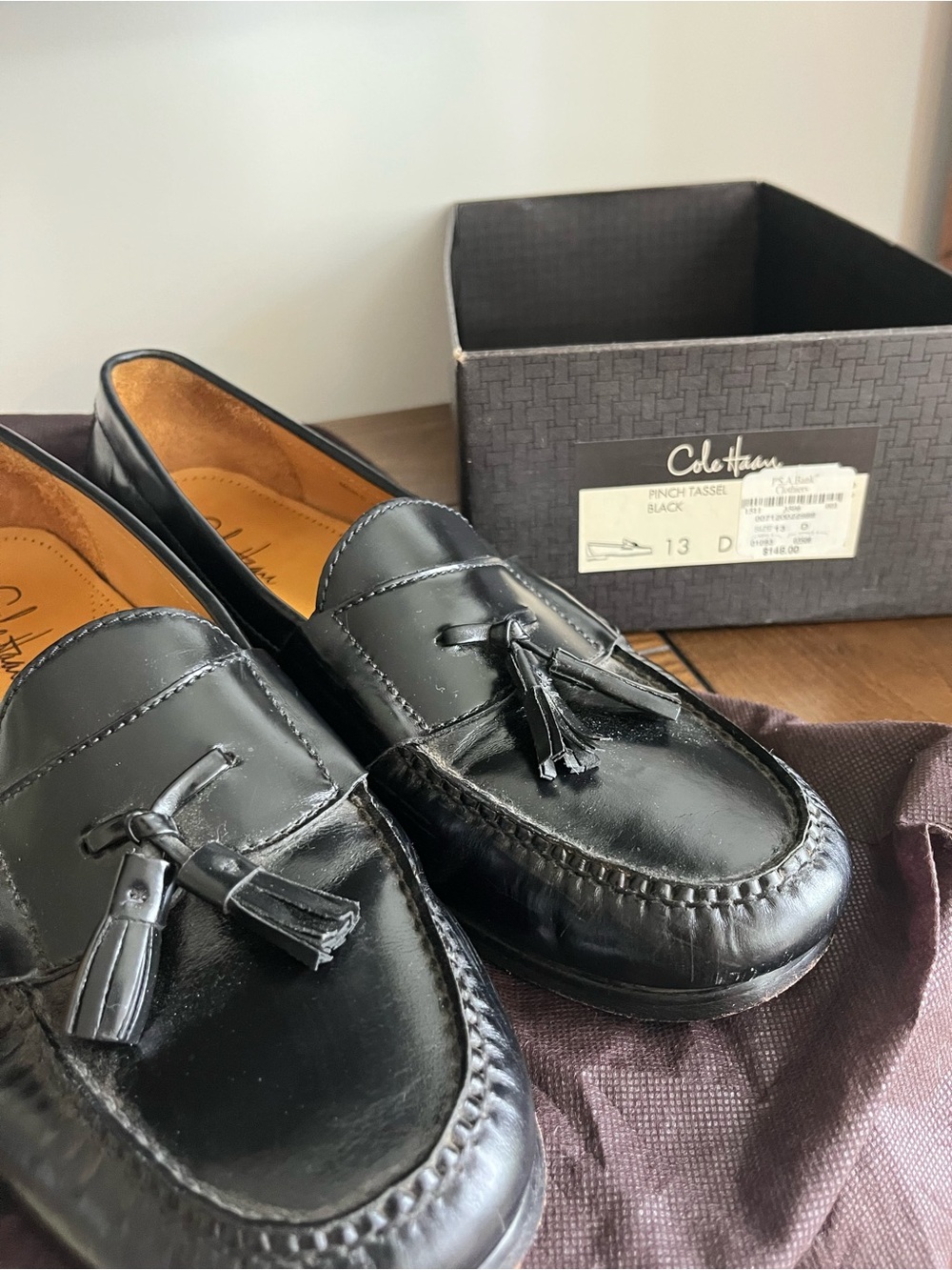 Cole Haan Black Leather Tassel Moc Toe Loafers